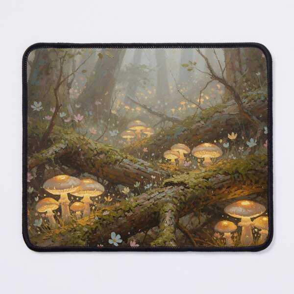 Item preview, Enchanted Glowing Mushroom Forest Cottagecore Fantasy Woodland Nature Art designed and sold by cr6zym1nd.