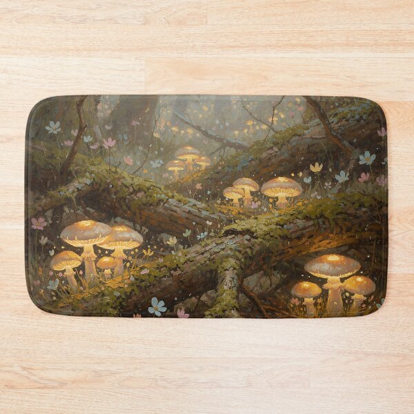 Item preview, Enchanted Glowing Mushroom Forest Cottagecore Fantasy Woodland Nature Art designed and sold by cr6zym1nd.