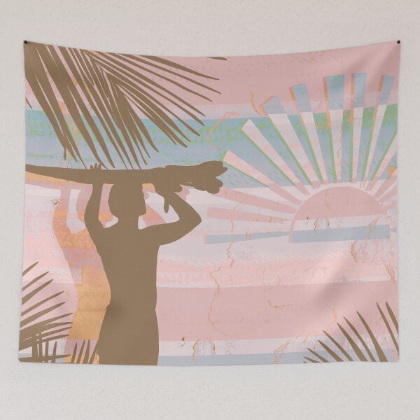 Item preview, Retro Dawn Surfer Vintage Sunset Beach Pink Fade designed and sold by Karin Taylor.