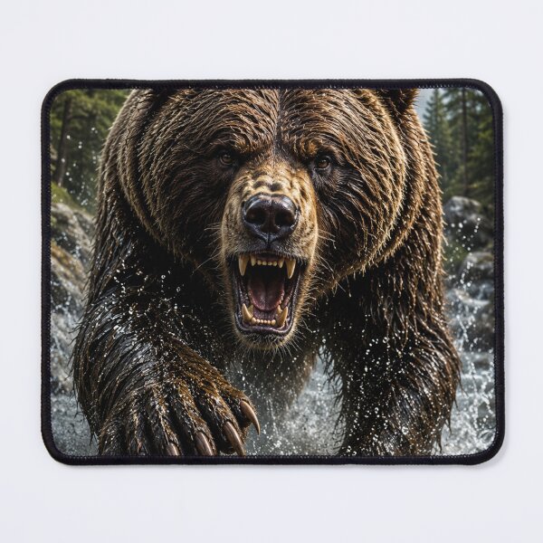 Item preview, Roaring brown bear in ultra-realistic 3D relief designed and sold by JcAbstractArt.