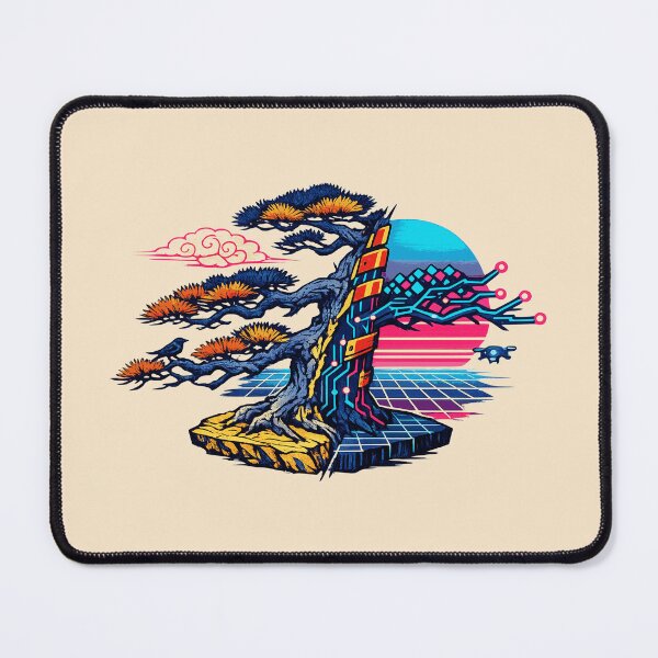 Item preview, Neon Retro Synthwave Ukiyo‑E Cyber Tree designed and sold by KungPowUnicorn.