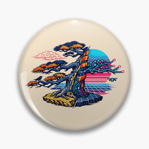 Item preview, Neon Retro Synthwave Ukiyo‑E Cyber Tree designed and sold by KungPowUnicorn.