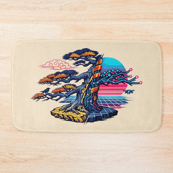 Item preview, Neon Retro Synthwave Ukiyo‑E Cyber Tree designed and sold by KungPowUnicorn.