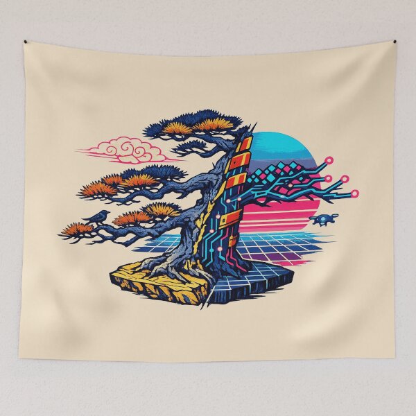 Item preview, Neon Retro Synthwave Ukiyo‑E Cyber Tree designed and sold by KungPowUnicorn.