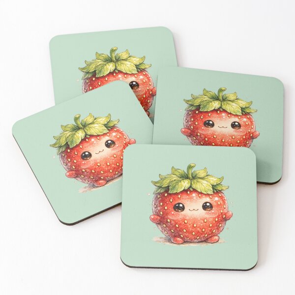 Item preview, Cute Kawaii Strawberry Watercolor Illustration – Adorable Strawberry Character with Rosy Cheeks designed and sold by MagicMakerPh.