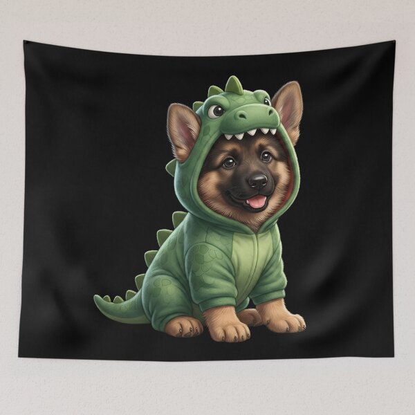 Item preview, Cute German Shepherd Puppy in Dinosaur Costume Illustration designed and sold by SilentFlower.