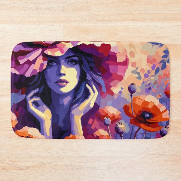Item preview, Floral Woman Portrait with Poppies – Colorful Boho Botanical Art designed and sold by ArtByBoya.