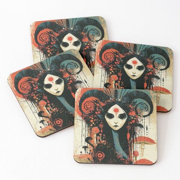 Item preview, The Old Rites: Horned Goddess with Closed Eyes Among Red Toadstools Art designed and sold by The Wild Kingdom.