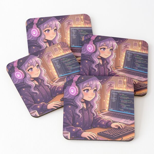 Item preview, Anime Gamer Witch Poster | Cozy Cat Desk Decor | Gift for Female Coders designed and sold by YNAMREG.