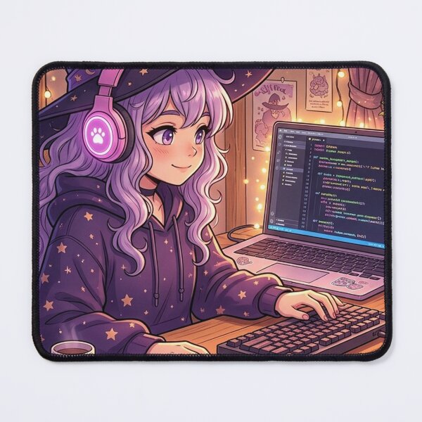 Item preview, Anime Gamer Witch Poster | Cozy Cat Desk Decor | Gift for Female Coders designed and sold by YNAMREG.