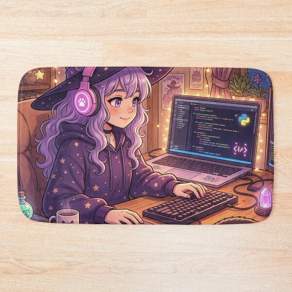 Item preview, Anime Gamer Witch Poster | Cozy Cat Desk Decor | Gift for Female Coders designed and sold by YNAMREG.