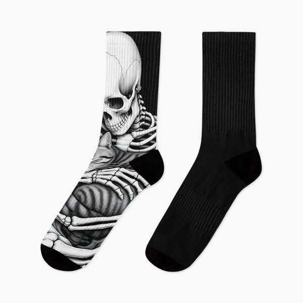 Item preview, Skeleton Cradling Sleeping Striped Cat designed and sold by Linework Studio.
