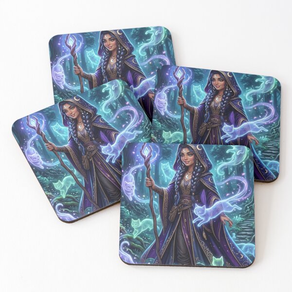 Item preview, Enchanted Forest Witch Print | Glowing Ghost Cats | Gift for Fantasy Fans designed and sold by YNAMREG.
