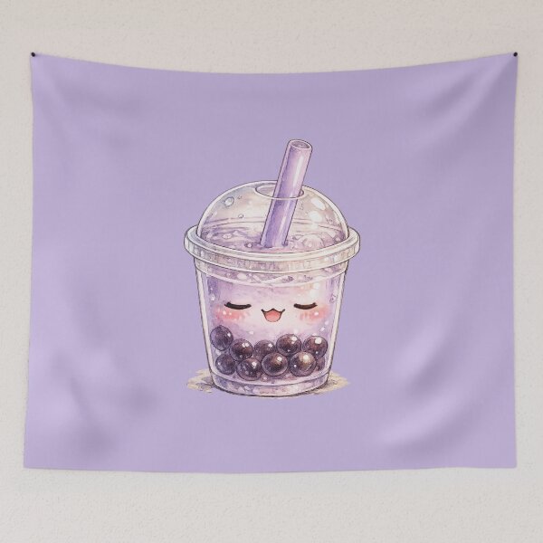 Item preview, Cute Kawaii Boba Tea Watercolor – Sleepy Bubble Tea Character in Pastel Purple designed and sold by MagicMakerPh.