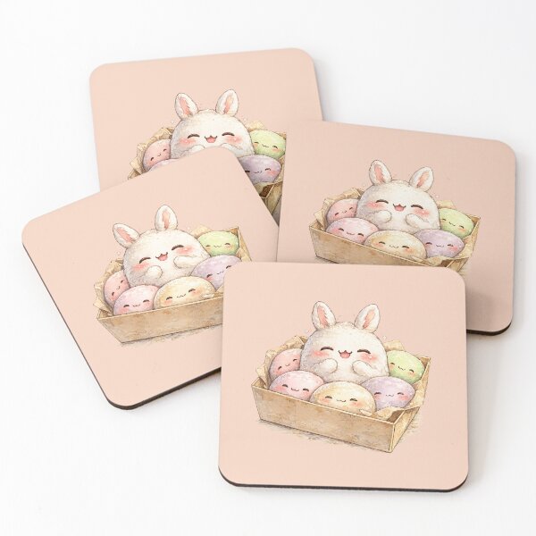 Item preview, Cute Mochi Bunny Watercolor – Kawaii Rabbit Rice Cake Character with Colorful Mochis designed and sold by MagicMakerPh.