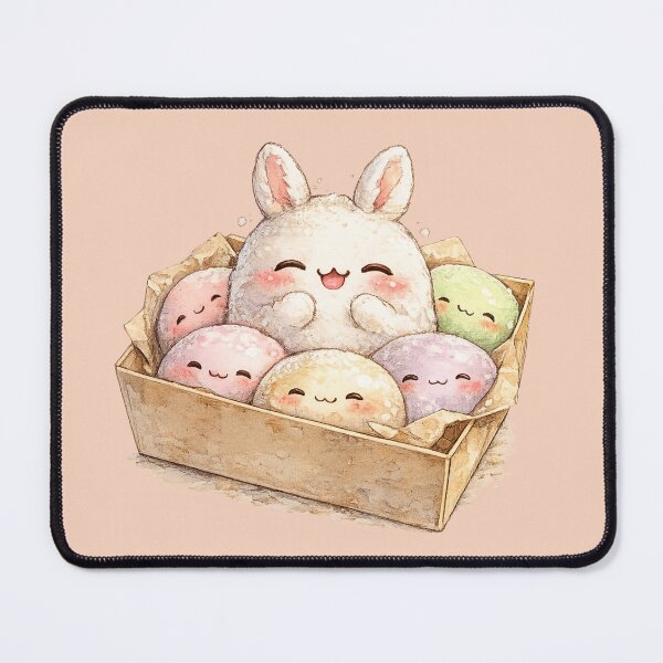 Item preview, Cute Mochi Bunny Watercolor – Kawaii Rabbit Rice Cake Character with Colorful Mochis designed and sold by MagicMakerPh.