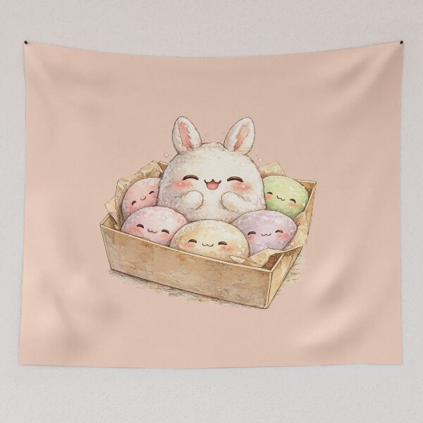 Item preview, Cute Mochi Bunny Watercolor – Kawaii Rabbit Rice Cake Character with Colorful Mochis designed and sold by MagicMakerPh.