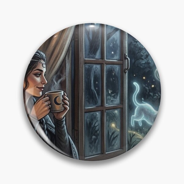 Item preview, Cozy Witch Tea Party Poster | Moonlight Ghost Cats | Gift for Introverts designed and sold by YNAMREG.