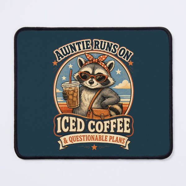 Item preview, Auntie Runs on Iced Coffee Funny Retro Raccoon designed and sold by tegrammer.
