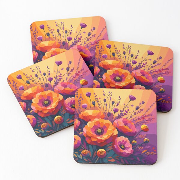 Item preview, Colorful Poppy Flower Garden – Retro Boho Botanical Art designed and sold by ArtByBoya.
