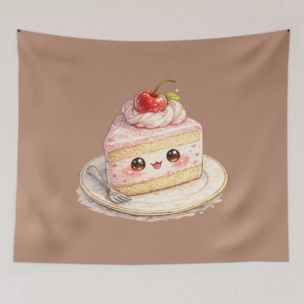 Item preview, Cute Kawaii Cake Slice Watercolor – Adorable Pink Layer Cake Character with Cherry designed and sold by MagicMakerPh.