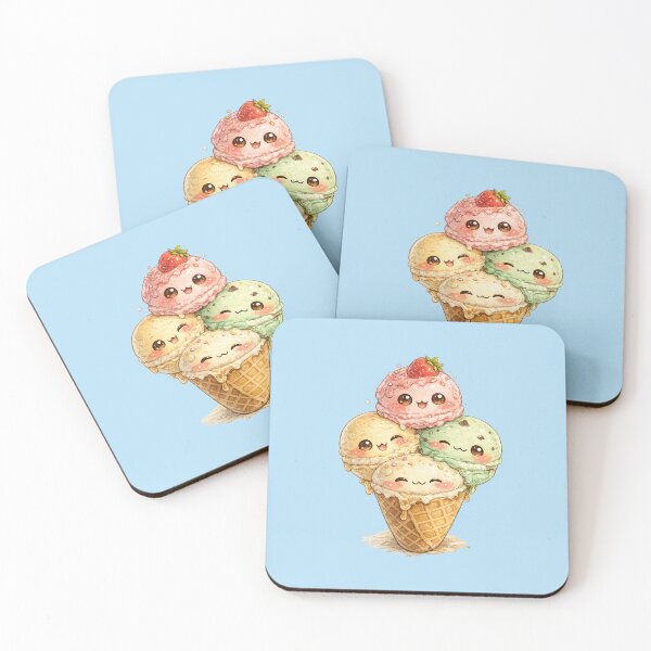 Item preview, Kawaii Ice Cream Cone Watercolor Illustration – Cute Triple Scoop Dessert Character Art designed and sold by MagicMakerPh.