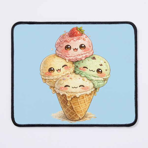 Item preview, Kawaii Ice Cream Cone Watercolor Illustration – Cute Triple Scoop Dessert Character Art designed and sold by MagicMakerPh.
