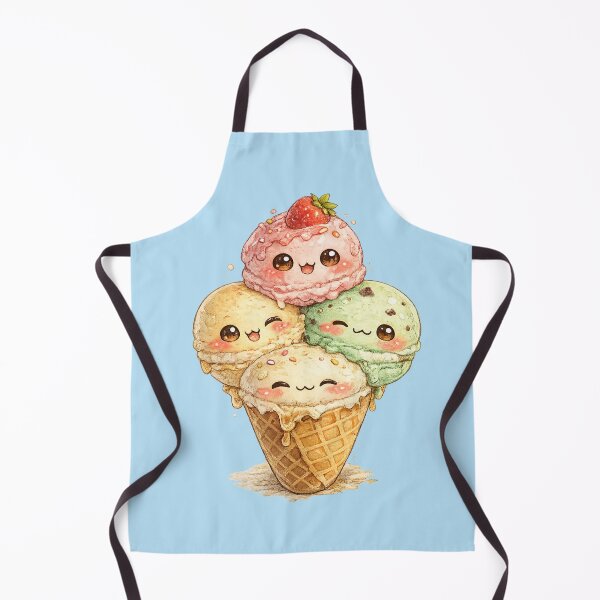 Item preview, Kawaii Ice Cream Cone Watercolor Illustration – Cute Triple Scoop Dessert Character Art designed and sold by MagicMakerPh.