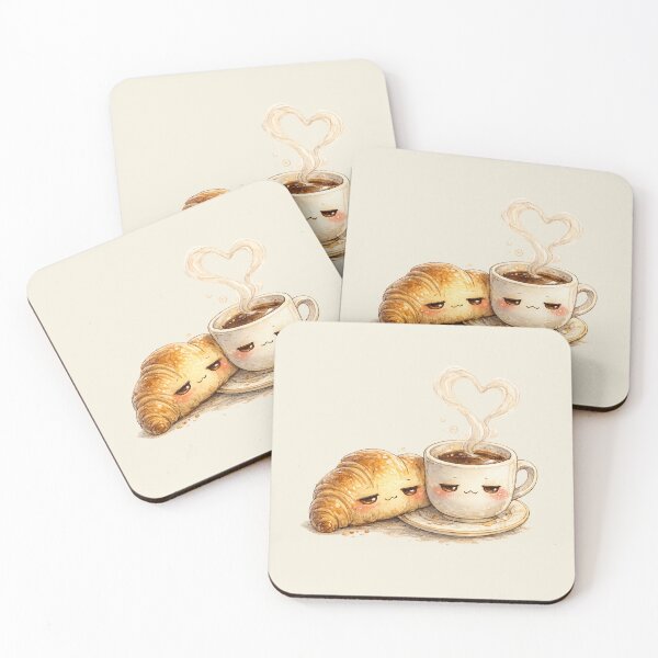 Item preview, Kawaii Croissant and Coffee Watercolor Illustration – Cute Morning Breakfast Friends designed and sold by MagicMakerPh.