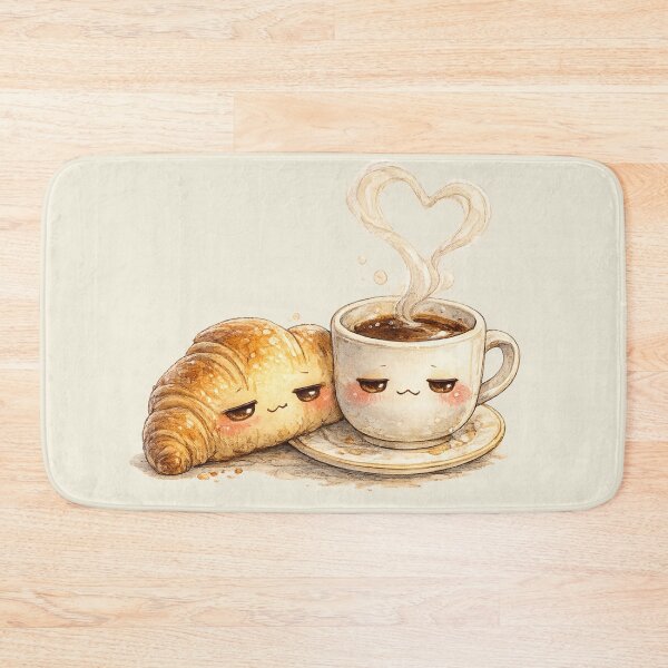 Item preview, Kawaii Croissant and Coffee Watercolor Illustration – Cute Morning Breakfast Friends designed and sold by MagicMakerPh.