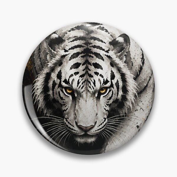 Item preview, Majestic White Tiger Black Gold Ink Art | Japanese Sumi-e Wildlife Painting | Elegant Fantasy Wall Art designed and sold by ManJiangHong.