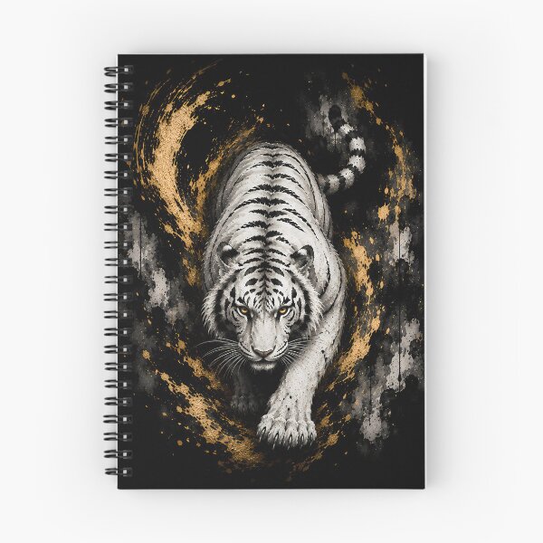 Item preview, Majestic White Tiger Black Gold Ink Art | Japanese Sumi-e Wildlife Painting | Elegant Fantasy Wall Art designed and sold by ManJiangHong.