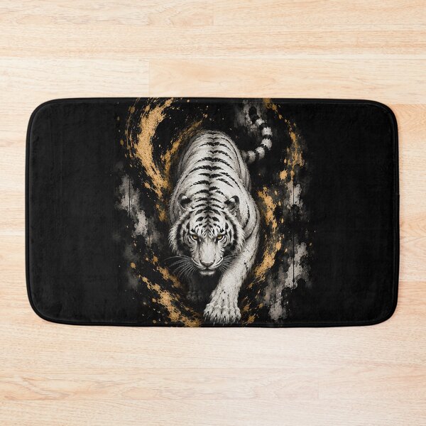 Item preview, Majestic White Tiger Black Gold Ink Art | Japanese Sumi-e Wildlife Painting | Elegant Fantasy Wall Art designed and sold by ManJiangHong.