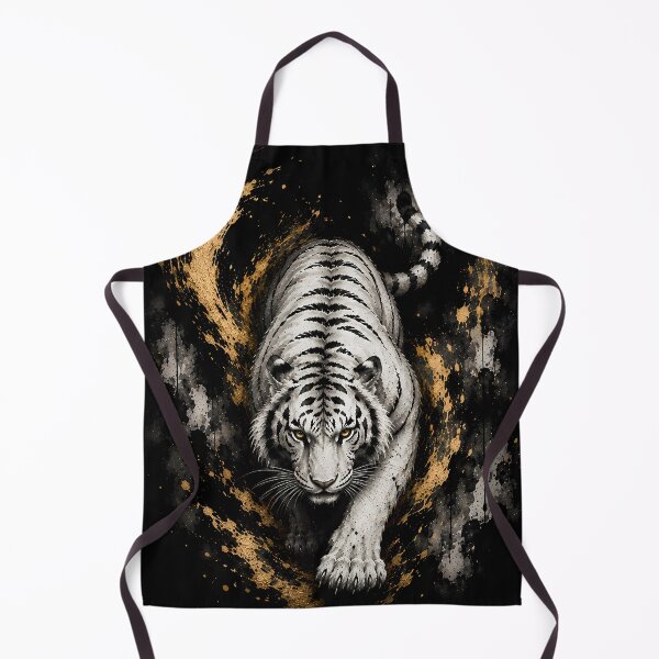 Item preview, Majestic White Tiger Black Gold Ink Art | Japanese Sumi-e Wildlife Painting | Elegant Fantasy Wall Art designed and sold by ManJiangHong.