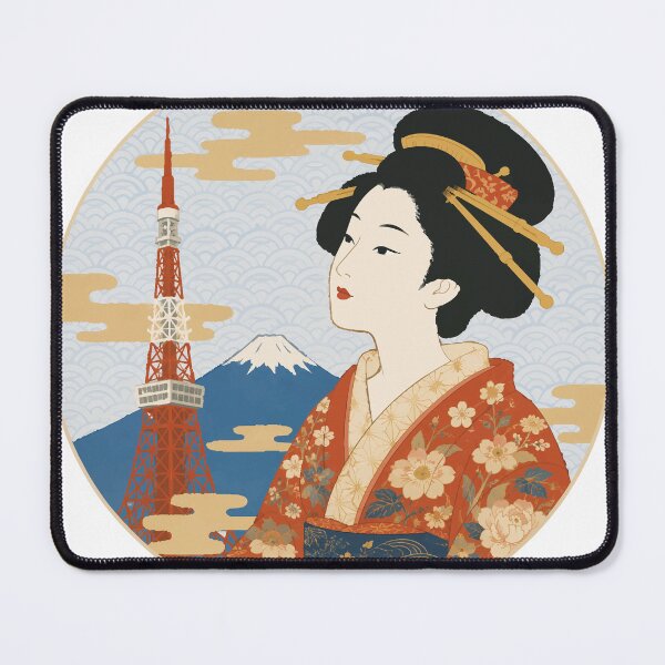 Item preview, Tokyo Geisha - Japanese Woman with Mt. Fuji and Tokyo Tower designed and sold by medicalkinoko.