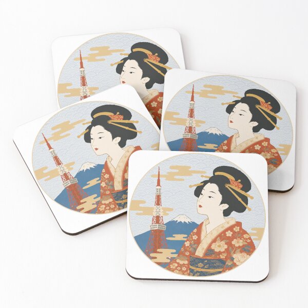 Item preview, Tokyo Geisha - Japanese Woman with Mt. Fuji and Tokyo Tower designed and sold by medicalkinoko.
