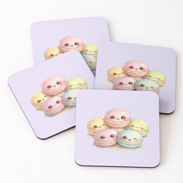 Item preview, Kawaii Rainbow Macarons Watercolor Illustration – Cute Pastel Dessert Character Family designed and sold by MagicMakerPh.