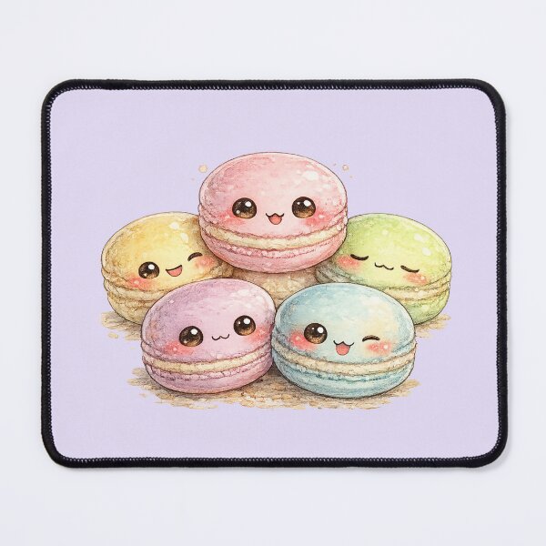 Item preview, Kawaii Rainbow Macarons Watercolor Illustration – Cute Pastel Dessert Character Family designed and sold by MagicMakerPh.