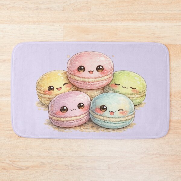 Item preview, Kawaii Rainbow Macarons Watercolor Illustration – Cute Pastel Dessert Character Family designed and sold by MagicMakerPh.