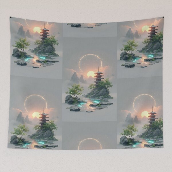 Item preview, Tranquil Serenity A Mystical Pagoda in an Ethereal Landscape Journey Through Nature Wonders designed and sold by Matt_Smith.