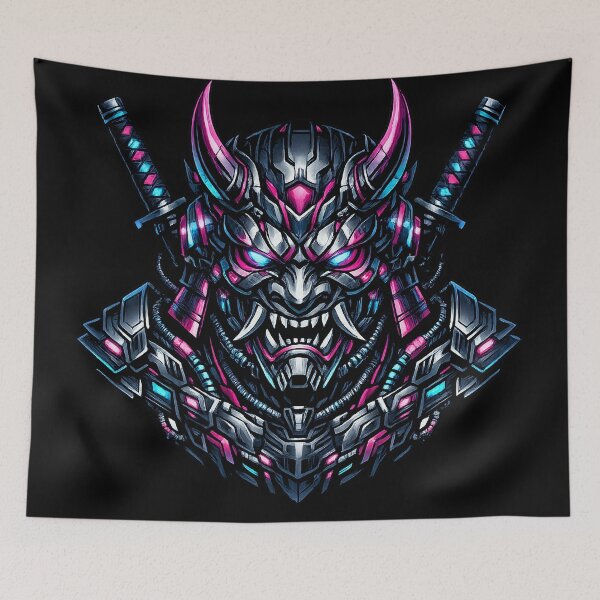 Item preview, Cyber Oni Samurai Neon Japanese Mask Futuristic Streetwear Graphic T-Shirt Design designed and sold by HAFIZ-DP.