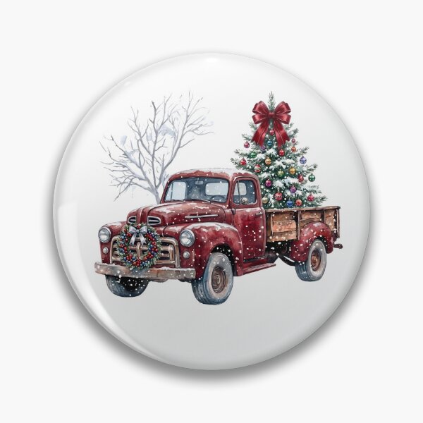 Item preview, Rustic Red Farm Truck with Christmas Tree Holiday Watercolor designed and sold by Artful Accents.