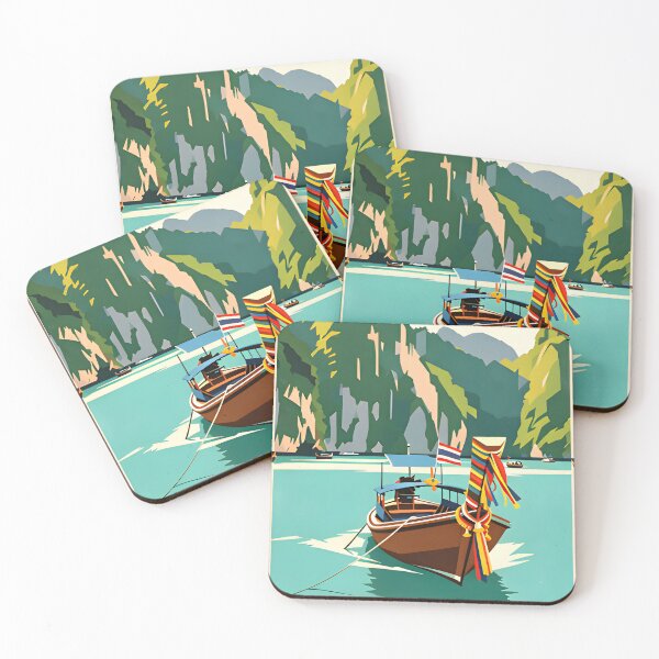 Item preview, Phi Phi Island Longtail Paradise – Vintage Thailand Travel Poster designed and sold by Spirit of Siam.