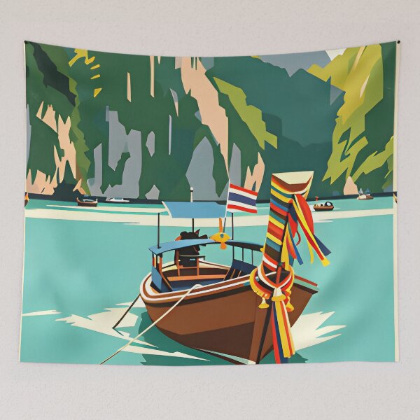 Item preview, Phi Phi Island Longtail Paradise – Vintage Thailand Travel Poster designed and sold by Spirit of Siam.