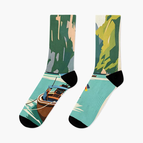 Item preview, Phi Phi Island Longtail Paradise – Vintage Thailand Travel Poster designed and sold by Spirit of Siam.