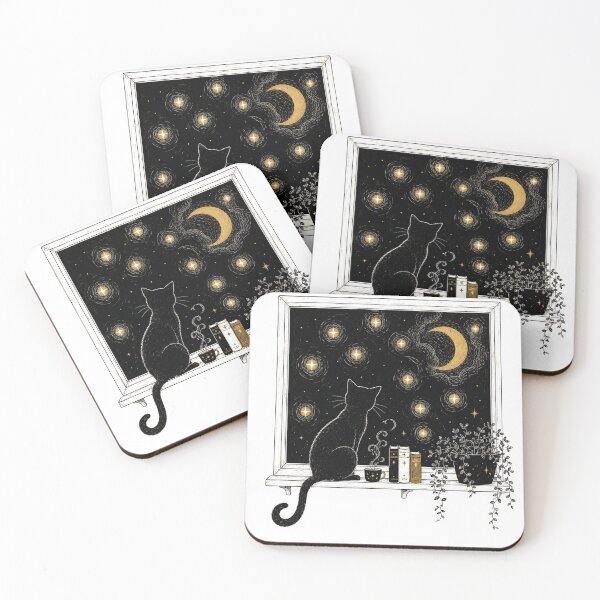 Item preview, Black Cat Window Starry Night Aesthetic designed and sold by Mvicen.
