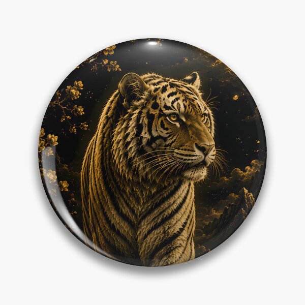 Item preview, Majestic White Tiger Under Golden Moon | Black Gold Floral Fantasy Art | Japanese Wildlife Wall Decor designed and sold by ManJiangHong.