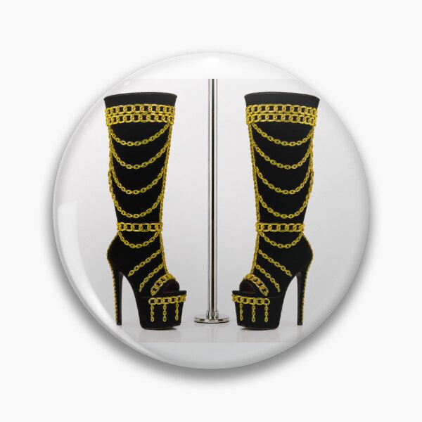 Item preview, Luxury Gold Chained Knee-High Black Boots designed and sold by Trans4med.