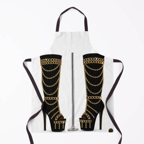 Item preview, Luxury Gold Chained Knee-High Black Boots designed and sold by Trans4med.