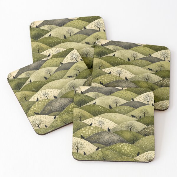 Item preview, Silhouette Wandering Cats Matcha Whispering Hills designed and sold by Mindworx21.